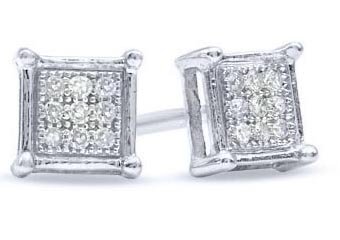 .05 CARAT PRINCESS SQUARE CUT MICRO-PAVE DIAMOND STUD EARRINGS STERLING SILVER
