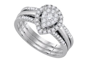 WOMENS DIAMOND ENGAGEMENT HALO RING WEDDING BAND BRIDAL TRIO SET PEAR SHAPE