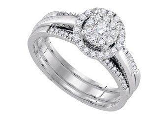 WOMENS DIAMOND ENGAGEMENT HALO RING WEDDING BAND BRIDAL TRIO SET ROUND SHAPE