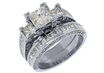 3.5 CARAT DIAMOND ENGAGEMENT RING WEDDING BAND SET SQUARE 3-STONE WHITE GOLD