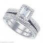 WOMENS DIAMOND ENGAGEMENT PROMISE HALO RING WEDDING BAND BRIDAL SET EMERALD CUT
