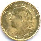 1922 GOLD 10 FRANK SWITZERLAND, MINT STATE, 3.22 GRAMS