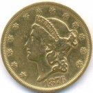 1876-S GOLD 20 DOLLAR USA, SCARCE DATE