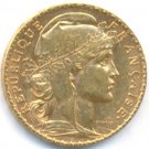 1907 GOLD 20 FRANCS *ROOSTER* FRANCE, 6.45 GRAMS