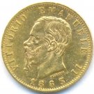 1863-T GOLD 20 LIRE ITALY, VITTORIO EMANUELLE, 6.45 GRAMS
