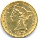 1885 GOLD 5 DOLLAR *CORONET HEAD* USA, AUNC ++