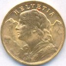 1935 GOLD 20 FRANK SWITZERLAND, 6.45 GR, MINT STATE