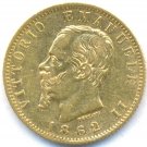 1862-T GOLD 20 LIRE ITALY, VERY SCARCE, 6.45 GR