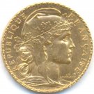 1911 GOLD 20 FRANCS *ROOSTER* FRANCE, SUPERB, 6.45 GRAMS