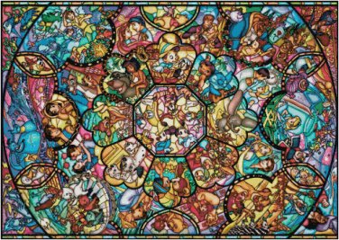 DISNEY CHARACTERS STAINED GLASS COLLAGE CROSS STITCH PATTERN
