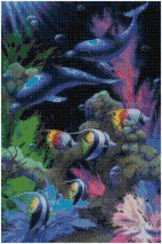 DOLPHIN AND TROPICAL FISH CROSS STITCH PATTERN PDF ONLY
