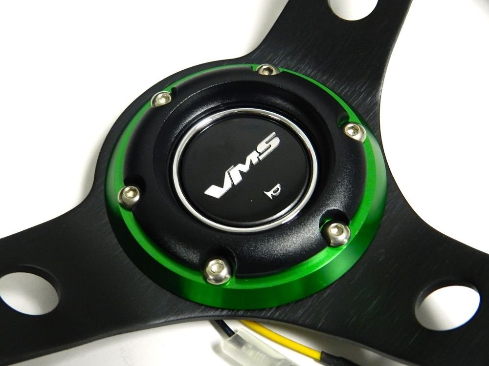 VMS GREEN STEERING WHEEL & BLACK QUICK RELEASE HUB KIT FOR HONDA CIVIC EG