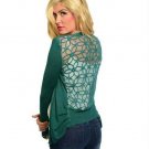 Green knit cardigan full lace back