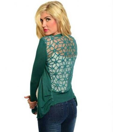 Green knit cardigan full lace back