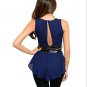 navy top leather belted S M L