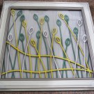 3D wooden wall picture for decoration (53*53cm) - yellow, white, green grass