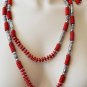 red x long 60" necklace single double triple coral tone southwestern w earrings