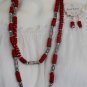 red x long 60" necklace single double triple coral tone southwestern w earrings