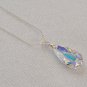 Clear ab teardrop crystal necklace w crystal Swarovski element 21" short avail