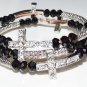 black silver plated clear crystal cross  bracelet 4 cross charms unisex GIFT