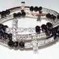 black silver plated clear crystal cross bracelet 4 cross charms unisex GIFT