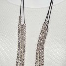 Triple strand long cord with silver bead necklace w extender great for layering