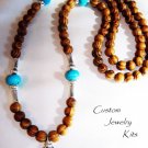 large turquoise & wood bead lanyard tag holder adult bead kit all incl