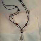 Silver triangle pendant & black cord & beaded necklace jewelry bead craft KIT