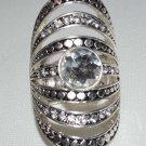 Oversize expandable silver and crystal women's ring statement piece fits most