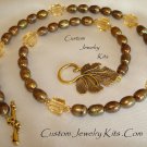 brown freshwater pearl leaf clasp adult necklace kit beads craft All incl EZ ins