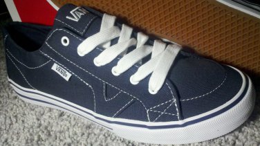 VANS Tory Navy Blue White Canvas Contrast Stitching Women Skate Sneakers Lace