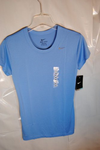 Nike 349014-010 Women's Performance Short Sleeve Tee Lt. Blue Dri-Fit Shirt Poly