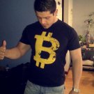 Bitcoin Logo T-Shirt Graphic Tee Navy Blue Yellow Street graphics Weathered NEW