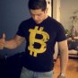 Bitcoin Logo T-Shirt Graphic Tee Navy Blue Yellow Street graphics Weathered NEW