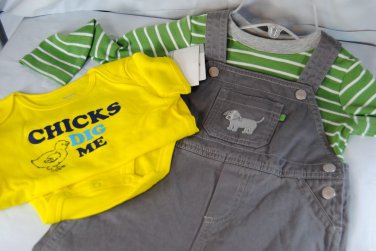 2 Set Carters Baby Boy 2 piece Coverall Suspenders and Chicks Dig Me Onesie New