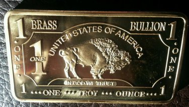 .999 Brass 1 Troy Ounce Bar- Buffalo Design Base Metal