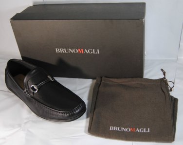 Bruno Magli Giapo Men Designer Black Leather Driving Moccasins Shoes Calf $365
