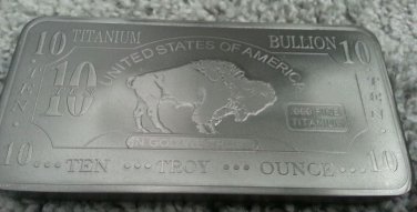 .999 Titanium 10 Troy Ounce Bar- Buffalo Design