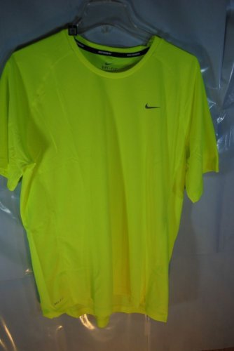 NIKE Miler UV Men's Running T-Shirt Volt Yellow Silver 519698-702 UPF-30 SunBLOK