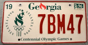 1996 Georgia Centennial Olympic Games License Plate (7BM47)
