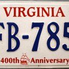 2005 Virginia 400th Anniversary License Plate (JFB-7853)