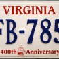 2005 Virginia 400th Anniversary License Plate (JFB-7853)