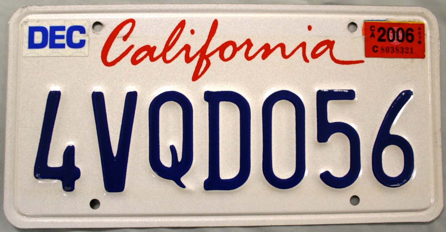License Plate California 2006 Personalized Question Thanks.
