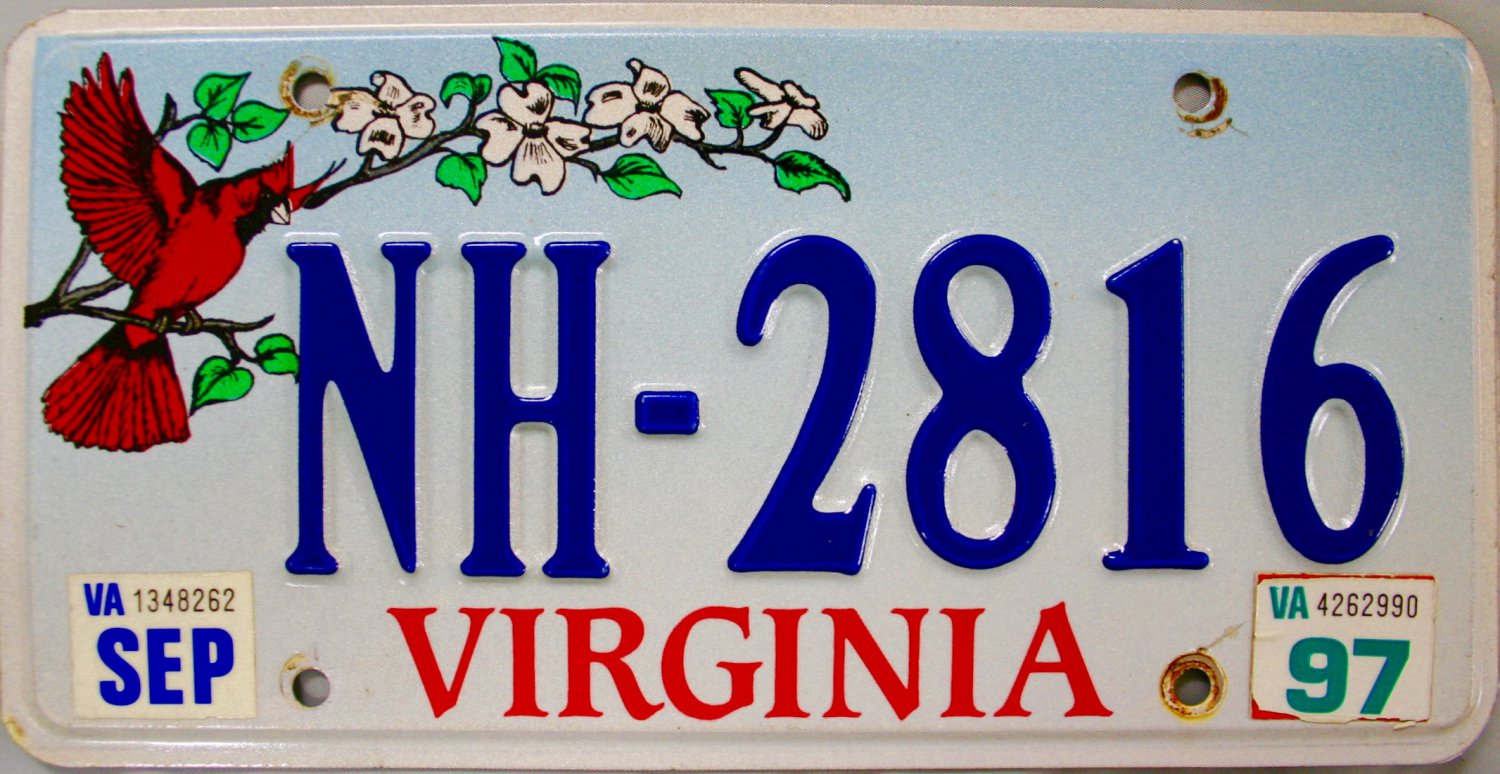 1997 Virginia Cardinal License Plate (NH-2816)