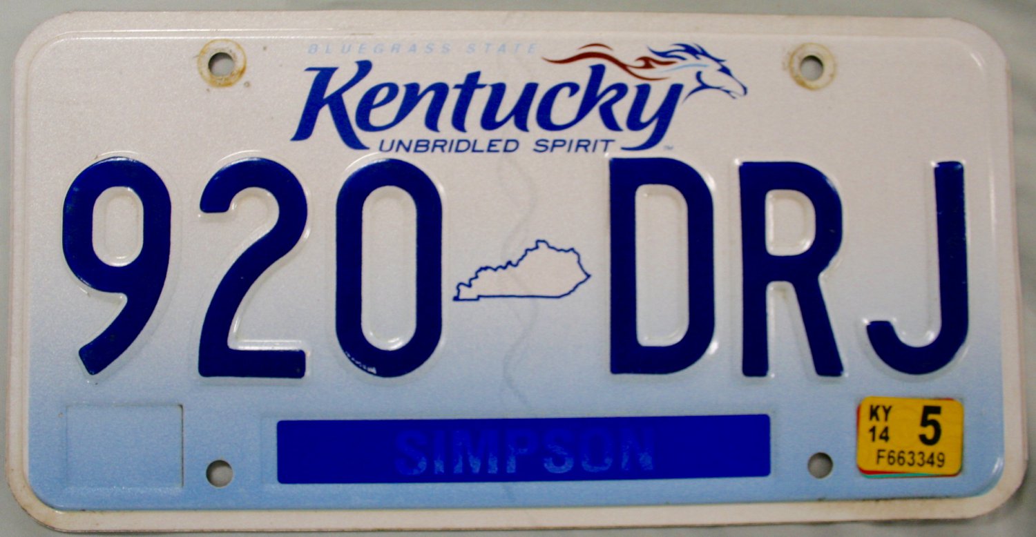 2014 Kentucky License Plate (920 DRJ)