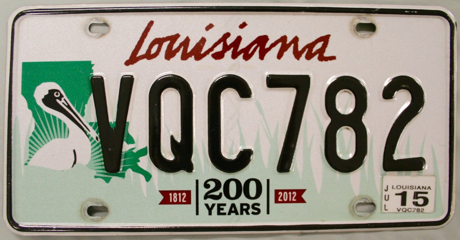 2015 Louisiana License Plate (VQC782)
