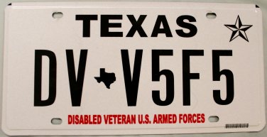 Texas Disabled Veteran U.S. Armed Forces License Plate (DV V5F5)