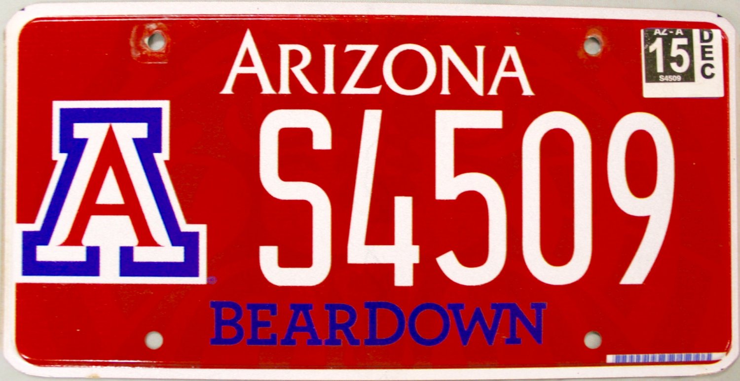 2015 Arizona: University Of Arizona License Plate (S4509)