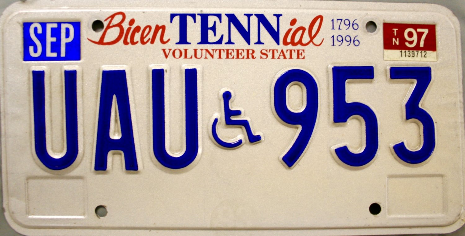 1997-tennessee-bicentennial-disabled-license-plate-uau-953