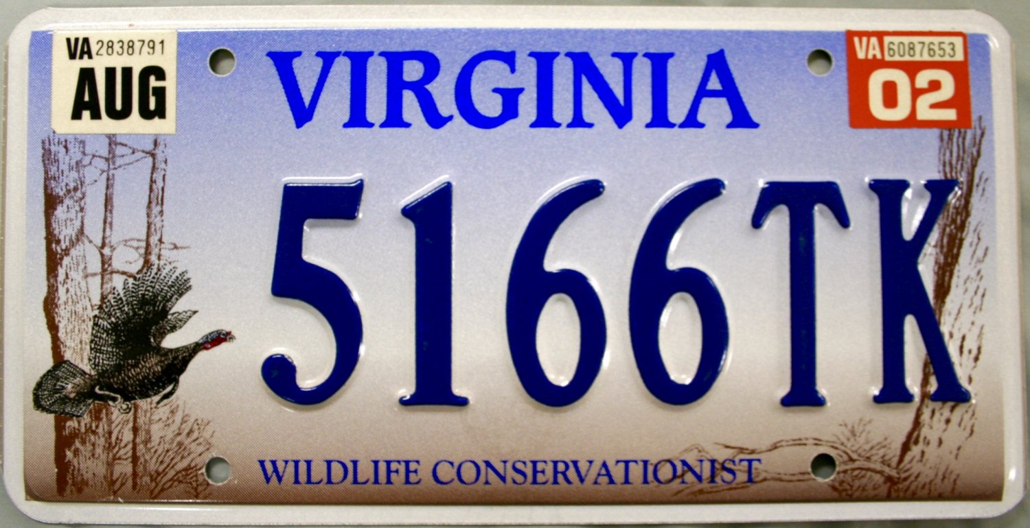 2002 Virginia Wildlife Conservationist License Plate (5166TK)